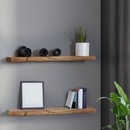 Levede 2PC Wall Mounted Floating Shelves Wooden Display Storage 23.5IN 61CM in Brown - thumbnail 1