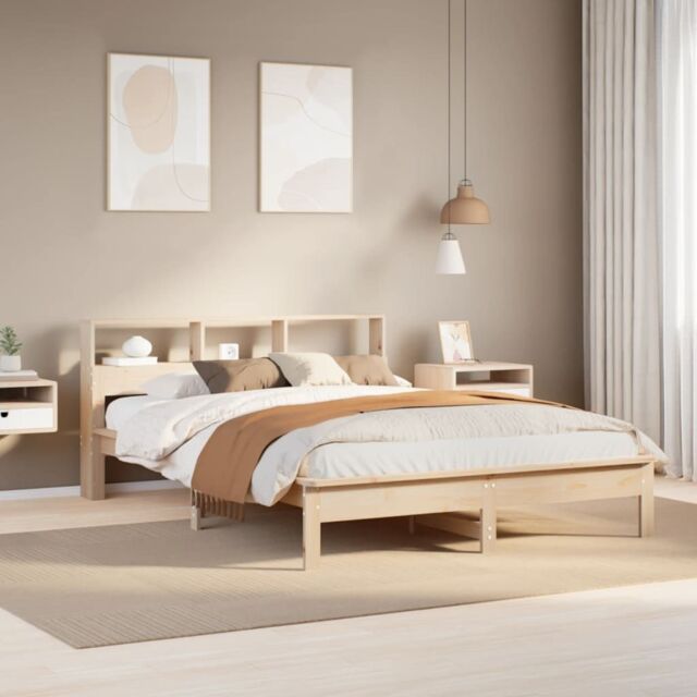 Berkfield Home Bookcase Bed without Mattress 120x190 cm Small Double Solid Wood Pine in Brown - image 1