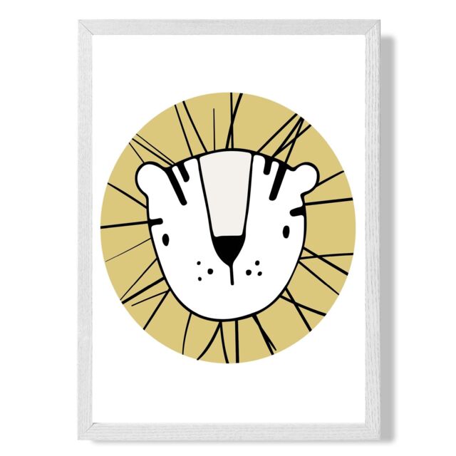 ARTZE Cute Yellow Lion Scandi Animal Framed Print SIZE: A3 with White Frame - Size: A4 - image 1