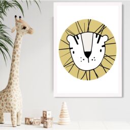 ARTZE Cute Yellow Lion Scandi Animal Framed Print SIZE: A3 with White Frame - Size: A4 - thumbnail 2