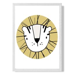 ARTZE Cute Yellow Lion Scandi Animal Framed Print SIZE: A3 with White Frame - Size: A4 - thumbnail 1