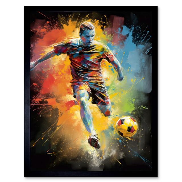 "Artery8 Wall Art Print Footballer About to Kick the Ball Vibrant Portrait Art Framed in Black - Size: W12"" x H16""" - image 1