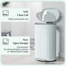HOMCOM 30L Pedal Bin, Metal Kitchen Bin with Soft-close Lid, Light Green - Size: Medium - thumbnail 5