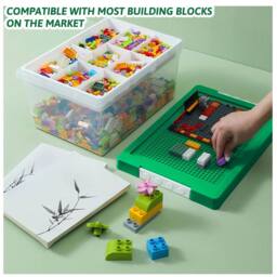 Greentainer Practical Storage Bins With Lids Stackable Plastic Organiser in Green - thumbnail 4
