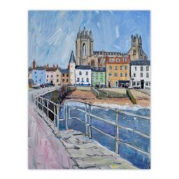 "Artery8 Bridlington Pier Shore Painting Yorkshire Sunny Wall Art Print in Blue - Size: W12"" x H16""" - thumbnail 1
