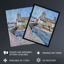 "Artery8 Bridlington Pier Shore Painting Yorkshire Sunny Wall Art Print in Blue - Size: W12"" x H16""" - thumbnail 2