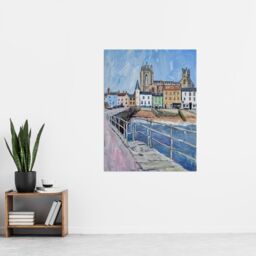 "Artery8 Bridlington Pier Shore Painting Yorkshire Sunny Wall Art Print in Blue - Size: W12"" x H16""" - thumbnail 4