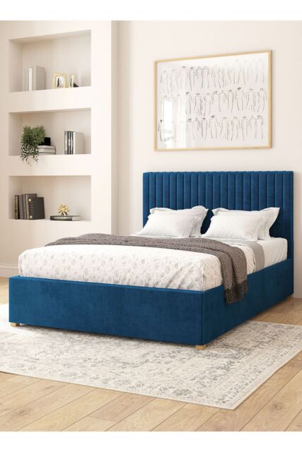 Aspire Grant Electric Adjustable Bed Upholstered in Plush Velvet Fabric with Pocket Sprung Mattress UK Made in Navy - Size: King - image 1