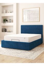 Aspire Grant Electric Adjustable Bed Upholstered in Plush Velvet Fabric with Pocket Sprung Mattress UK Made in Navy - Size: King - thumbnail 2
