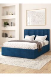Aspire Grant Electric Adjustable Bed Upholstered in Plush Velvet Fabric with Pocket Sprung Mattress UK Made in Navy - Size: King
