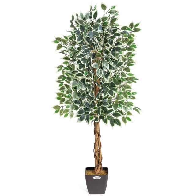Christow Artificial Variegated Ficus Tree Realistic Faux House Plant in Pot in Green - Size: 4ft - image 1