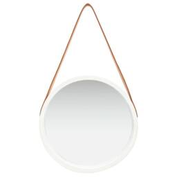 Berkfield Home Wall Mirror with Strap 40 cm White - thumbnail 1