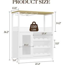 KORVIXA 3 Tier Wine Bar Cabinet with Glass Rack & Storage Shelves in White - Size: 100 cm - thumbnail 2