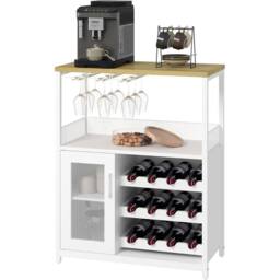 KORVIXA 3 Tier Wine Bar Cabinet with Glass Rack & Storage Shelves in White - Size: 100 cm - thumbnail 1
