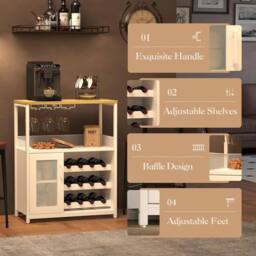KORVIXA 3 Tier Wine Bar Cabinet with Glass Rack & Storage Shelves in White - Size: 100 cm - thumbnail 5