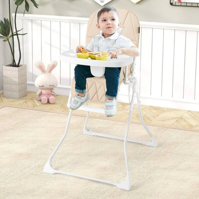 Costway Foldable High Chair Easy Clean Compact Highchair w/ Tray in Beige - image 1