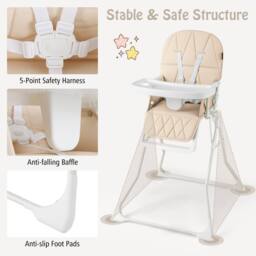 Costway Foldable High Chair Easy Clean Compact Highchair w/ Tray in Beige - thumbnail 8
