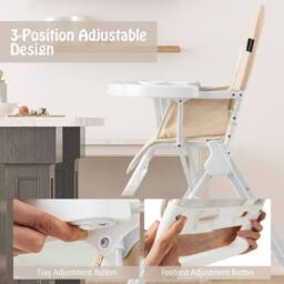 Costway Foldable High Chair Easy Clean Compact Highchair w/ Tray in Beige - thumbnail 4