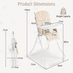 Costway Foldable High Chair Easy Clean Compact Highchair w/ Tray in Beige - thumbnail 2