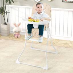 Costway Foldable High Chair Easy Clean Compact Highchair w/ Tray in Beige