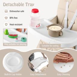 Costway Foldable High Chair Easy Clean Compact Highchair w/ Tray in Beige - thumbnail 5