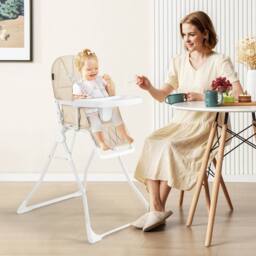 Costway Foldable High Chair Easy Clean Compact Highchair w/ Tray in Beige - thumbnail 9