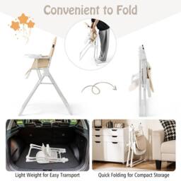 Costway Foldable High Chair Easy Clean Compact Highchair w/ Tray in Beige - thumbnail 7
