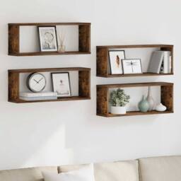 Berkfield Home Wall Cube Shelves 4 pcs Smoked Oak 60x15x23 cm Engineered Wood in Brown - Size: 60 x 15 x 23 cm - thumbnail 1
