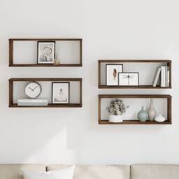 Berkfield Home Wall Cube Shelves 4 pcs Smoked Oak 60x15x23 cm Engineered Wood in Brown - Size: 60 x 15 x 23 cm - thumbnail 2