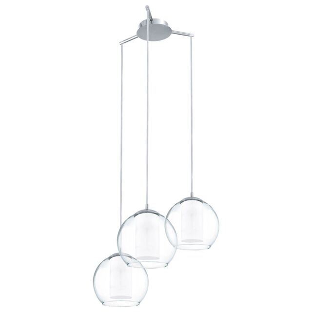 Loops Pendant Light Colour Chrome Shade White Clear Satin Glass Glass Bulb E27 3x60W - image 1