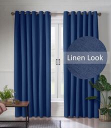 Luxury Living Linen Look Ring Top Blackout Curtains in Blue - Size: 229 cm width x 183 cm drop - thumbnail 2