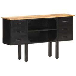 Berkfield Home Sideboard 110x30x65 cm Solid Rough Mango Wood & Steel in Brown - Size: 110 x 30 x 65 cm