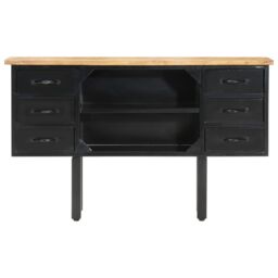 Berkfield Home Sideboard 110x30x65 cm Solid Rough Mango Wood & Steel in Brown - Size: 110 x 30 x 65 cm - thumbnail 2