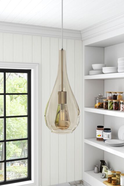 Living and Home Droplet Glass 1 Head Pendant Light Fixture in Clear - image 1