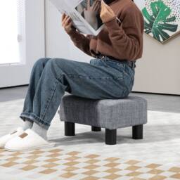 Wyld Haus Nekael Linen Look Grey Footstool Compact Rectangular Stool 4 Plastic - thumbnail 8