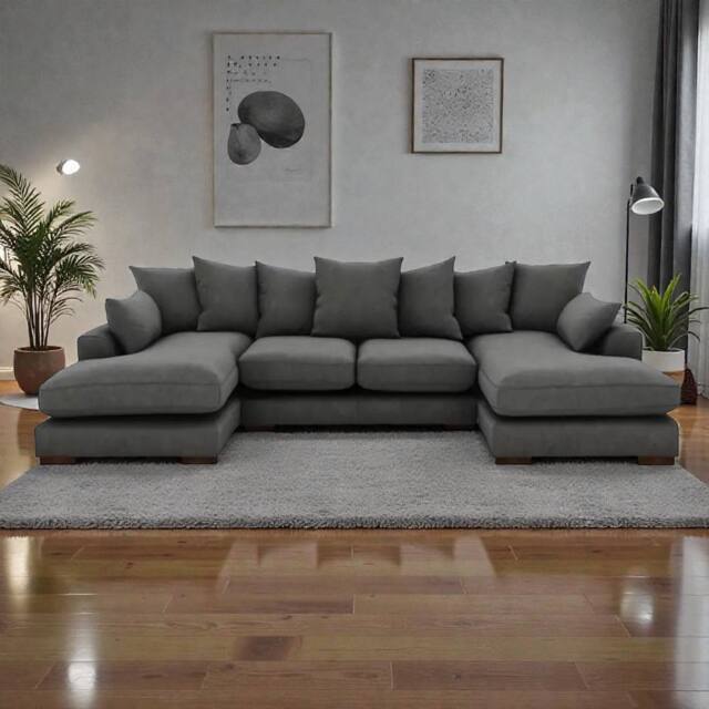 SNUG FURNITURE BIRMINGHAM LTD Linea Plush Velvet U Shape Double Ended Sofa With Wide Footstool in Grey - image 1
