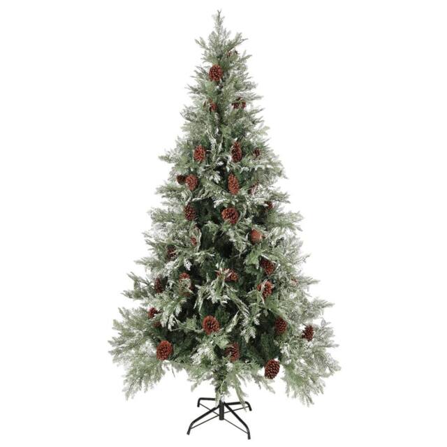 Berkfield Home Christmas Tree with Pine Cones Green & White 225 cm PVC&PE - image 1