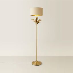ValueLights Christina Fabric with Gold Inner Drum Shade Gold Palm Leaf Floor Lamp with Bulb in Beige - thumbnail 6