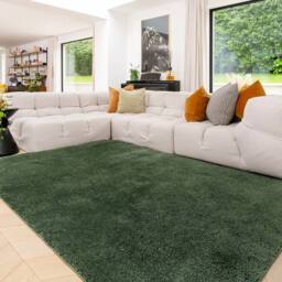 Kukoon Machine Washable Shaggy Rug Green Soft Fluffy Bedroom Carpet Mat - Size: 120 cm x 170 cm - thumbnail 1