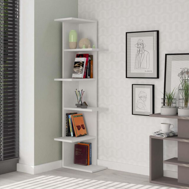 Decortie Saso' Modern Corner Bookcase Display Unit 141cm in White - Size: 1 Pack - image 1