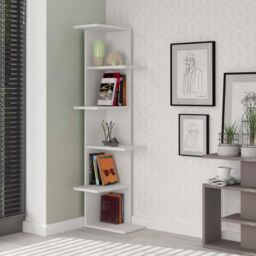 Decortie Saso' Modern Corner Bookcase Display Unit 141cm in White - Size: 1 Pack - thumbnail 1