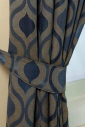 Homescapes Modern Wave Jacquard Curtain Tie Back Pair in Blue - thumbnail 1