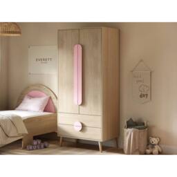 Flair Noah 2 Door Wardrobe with 2 Drawers Oak in Pink