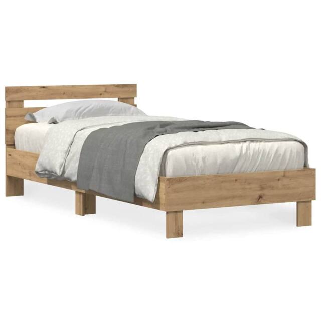 Berkfield Home Bed Frame with LED Lights Artisan Oak 75x190 cm Engineered Wood in Light Brown - image 1