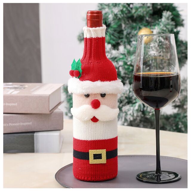 Leaper Knitted Santa Claus Wine Bottle Cover for Christmas Decorations in Red - image 1