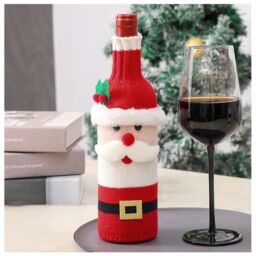 Leaper Knitted Santa Claus Wine Bottle Cover for Christmas Decorations in Red - thumbnail 1