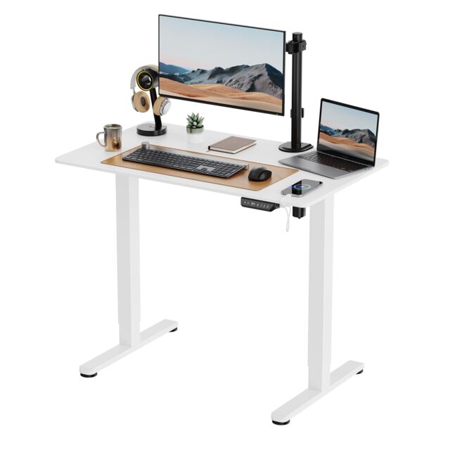 VonHaus Small Home Office Electric Standing Desk with USB-C Charging in White - image 1