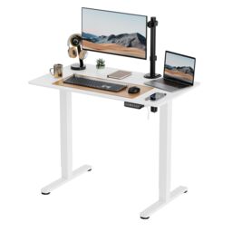 VonHaus Small Home Office Electric Standing Desk with USB-C Charging in White - thumbnail 1