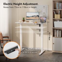 VonHaus Small Home Office Electric Standing Desk with USB-C Charging in White - thumbnail 2