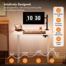 VonHaus Small Home Office Electric Standing Desk with USB-C Charging in White - thumbnail 6